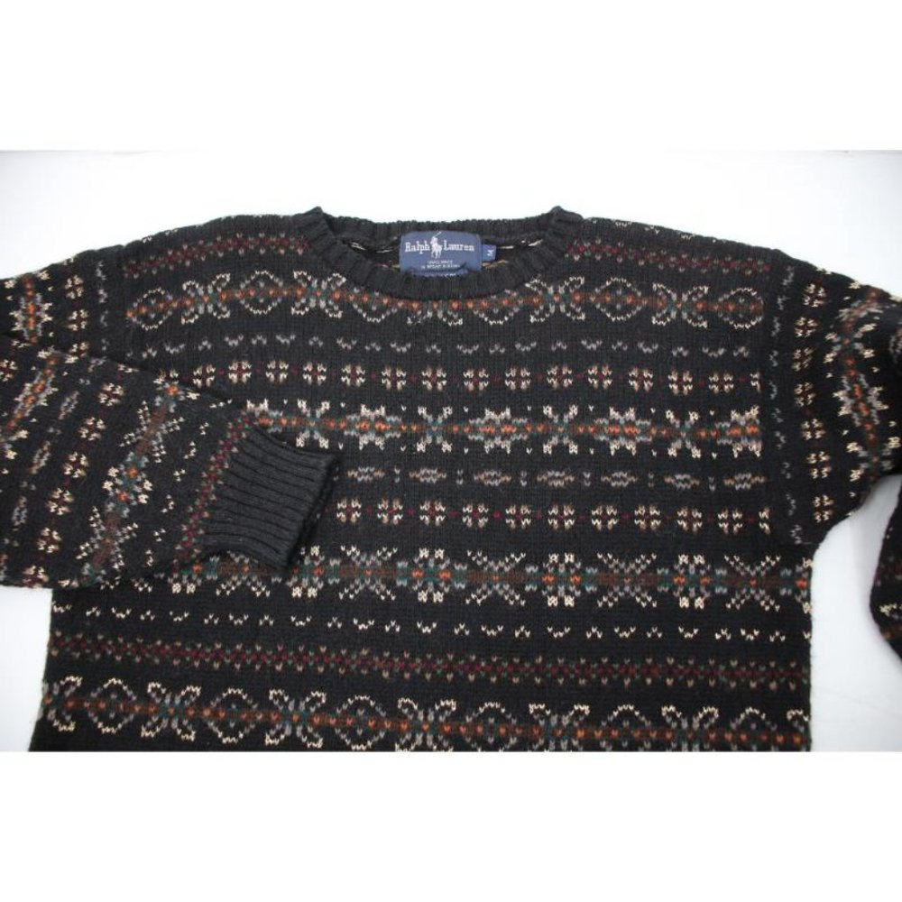 Ralph Lauren Black Fair Isle Crewneck Sweater with Multicolor Pattern